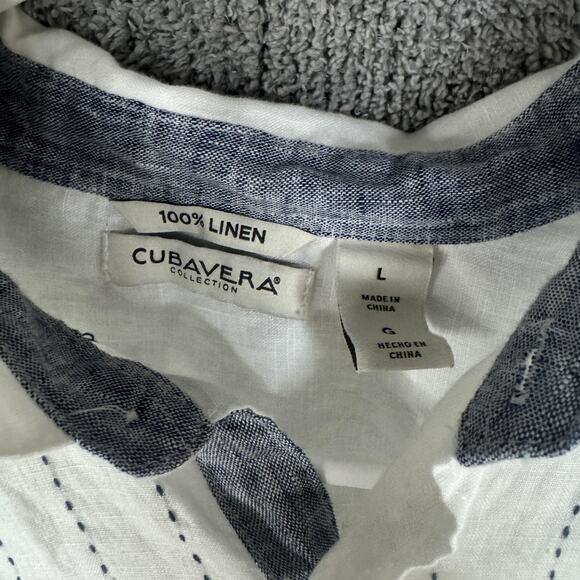 Cubavera Shirt Mens Large White 100% Linen Band Collar Long Sleeve Embroidered - Picture 4 of 10